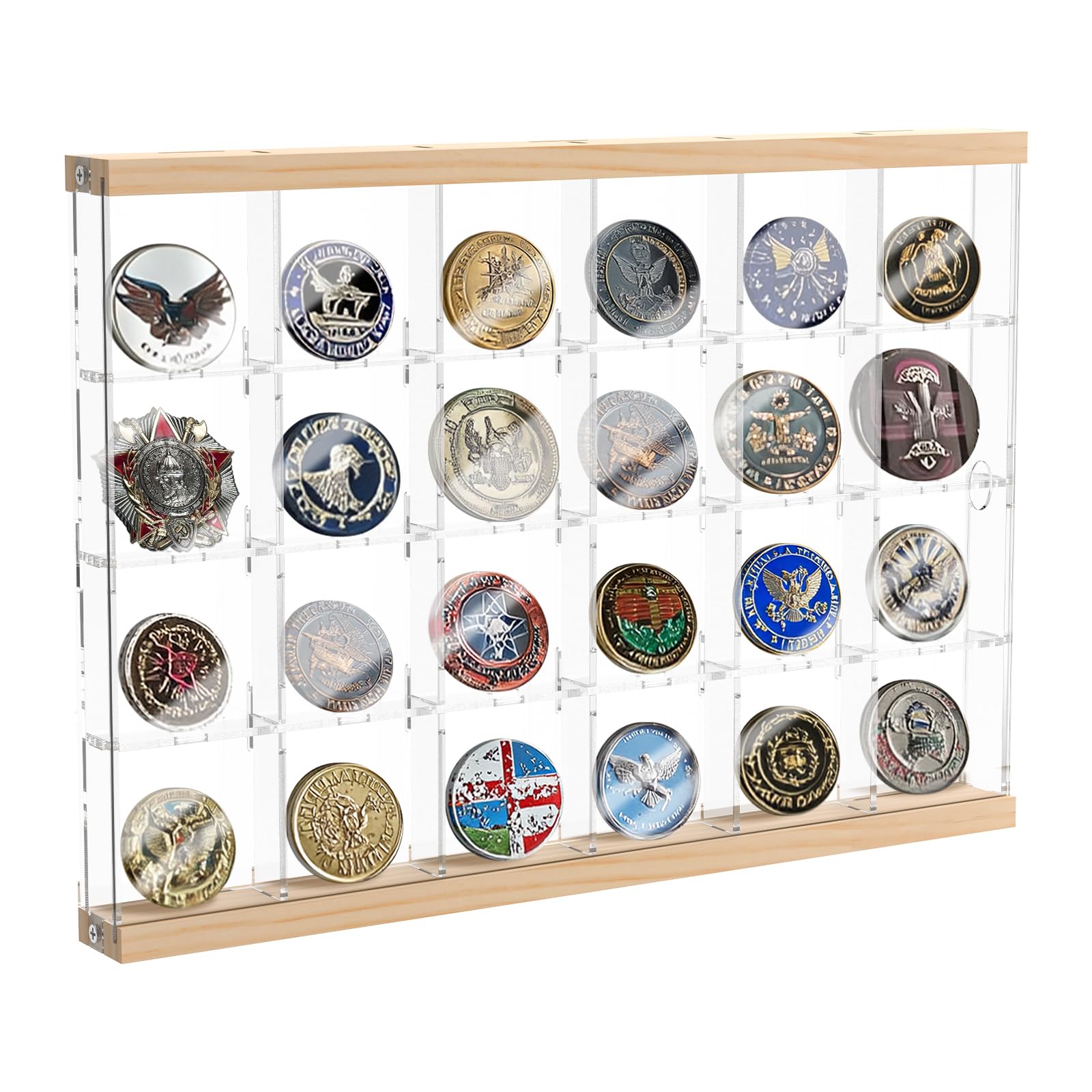 Menibbler Acrylic Challenge Coin Holder, Military Challenge Coin Display Case With 16/24 Compartments Clear Challenges Displays Box Versatile Pin Display Case For Collectors(24 Grid)