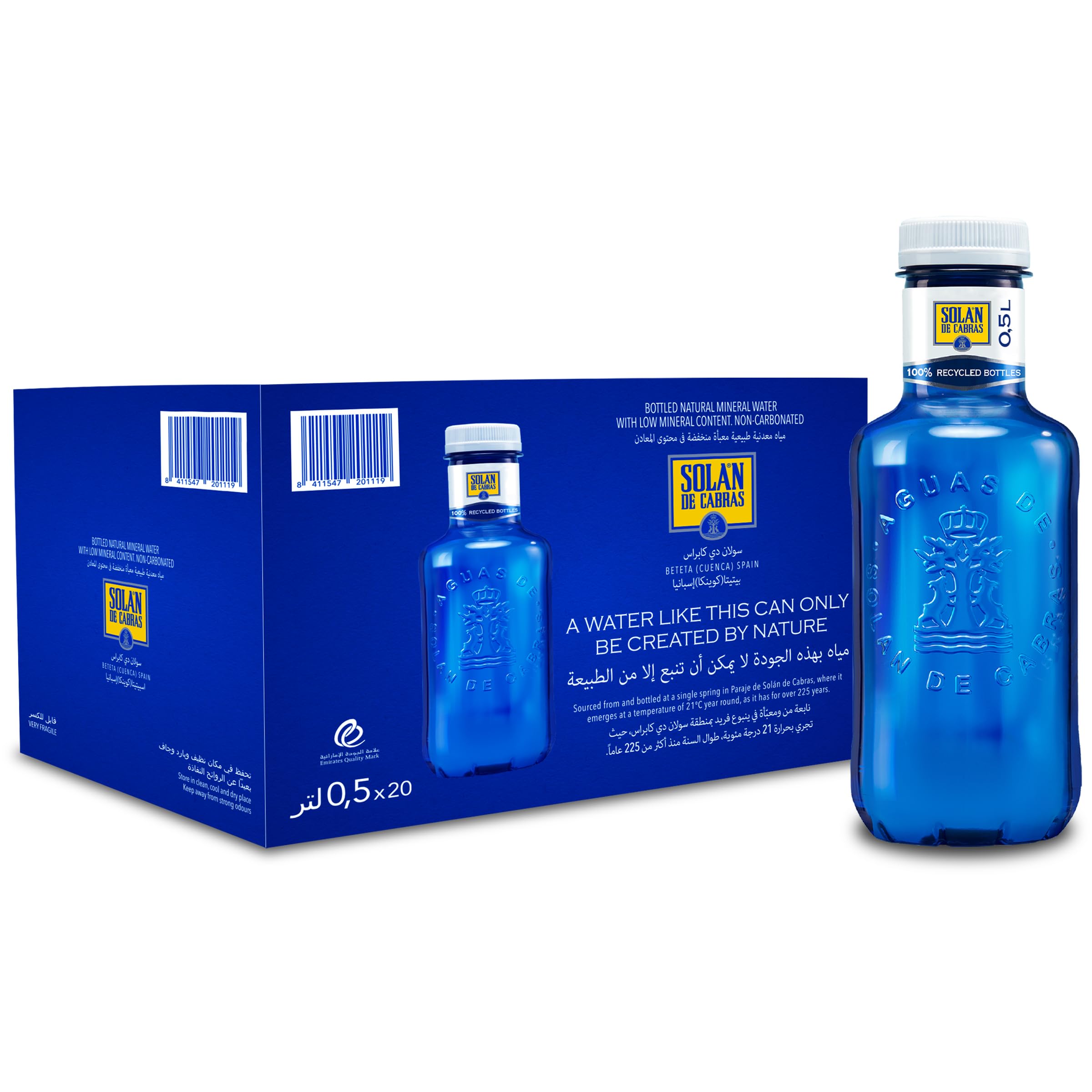 Solan de Cabras Premium Mineral Water 500ml x 20 | Pure Hydration with Natural Magnesium | PET Bottles | Official Water of La Liga | Perfect for Home, Office, and Gym