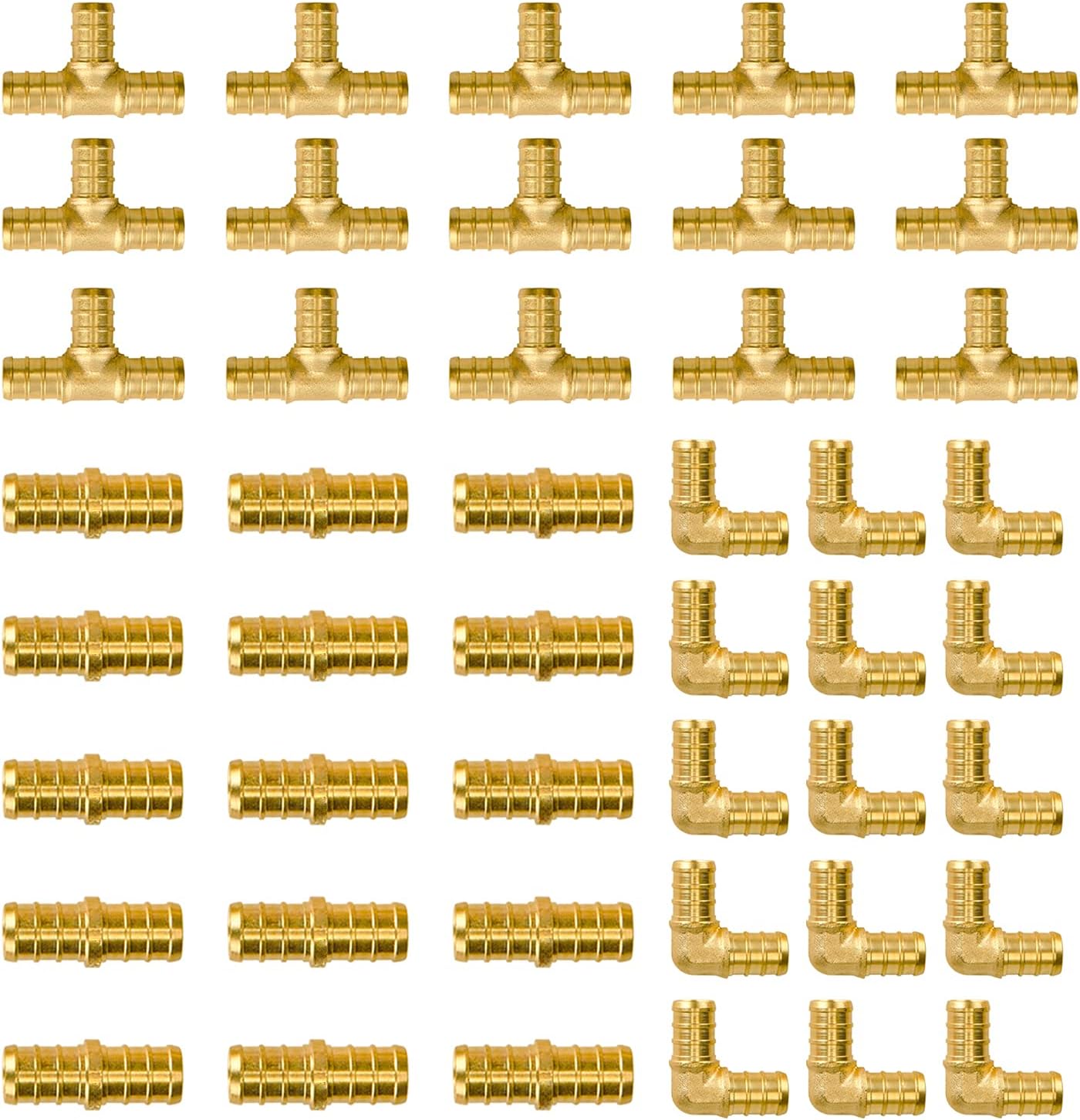 1/2" Pex Fittings, SUNGATOR 45 PCS 1/2 Inch Pex Fittings Set, 15 Each Elbow Tee Coupling, No Lead Brass, ASTM F1807