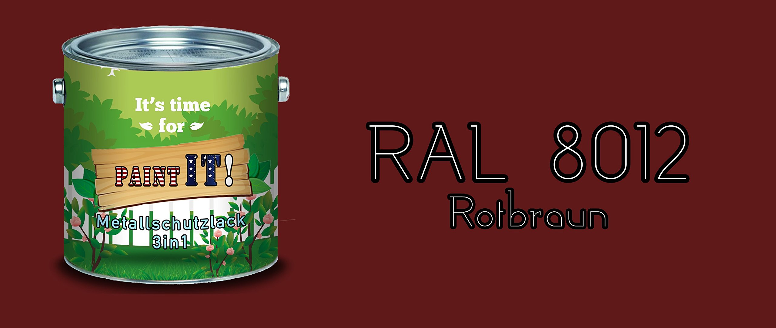 Paint IT! Farba ochronna do metalu wysokiej jakości lakier ochronny do metalu 3 w 1 – ochrona przed rdzą, gruntowanie i powłoka kryjąca – farba ochronna do metalu 3 w 1 – do cynku aluminium żelaza stali i metalu (1 l, czerwono-brązowy (RAL 8012))