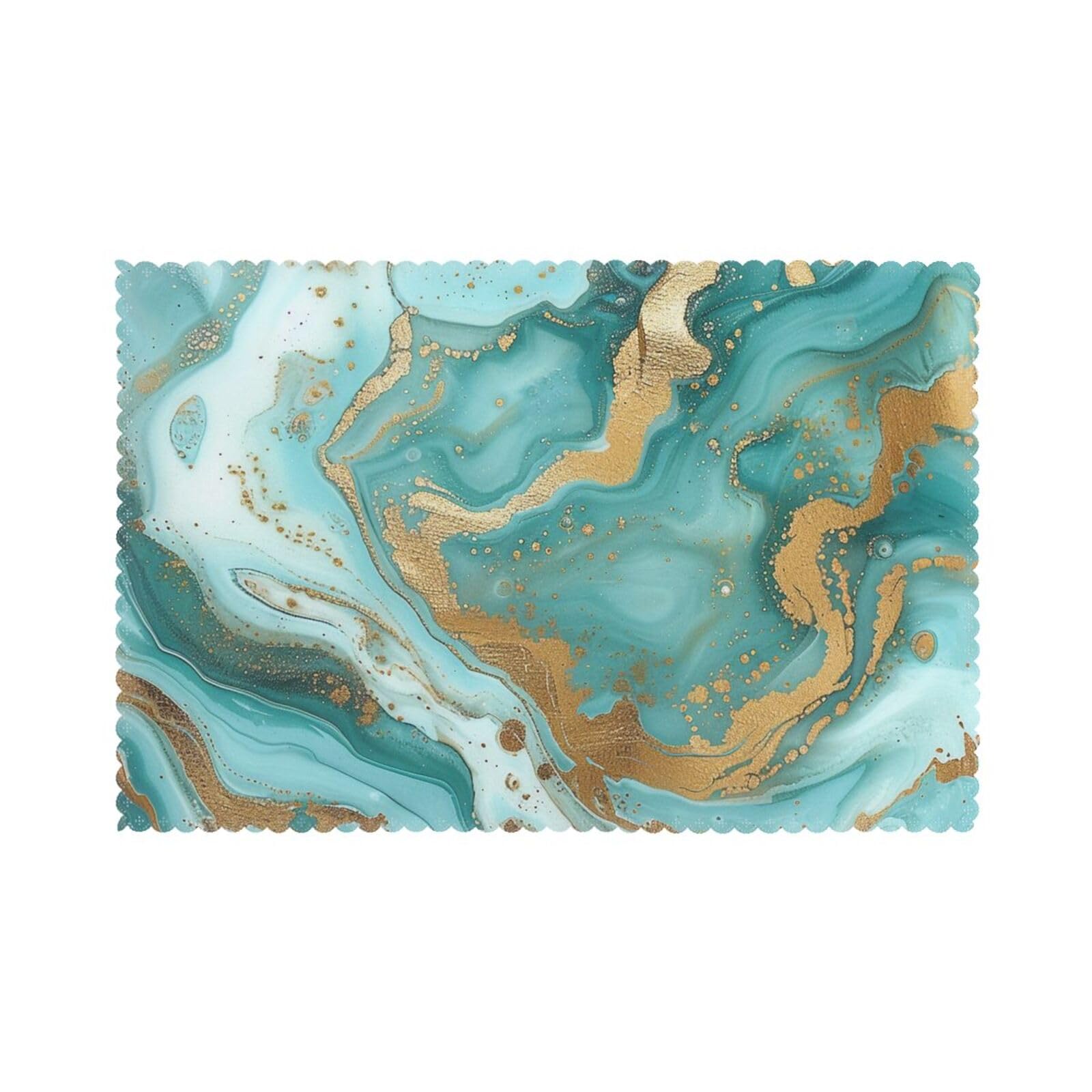 Turquoise Gold Marble Printed Placemat Set of 6 PCS, 45x30 CM Non-Slip Heat Resistant Place Mats for Kitchen Dining Table Indoor Outdoor