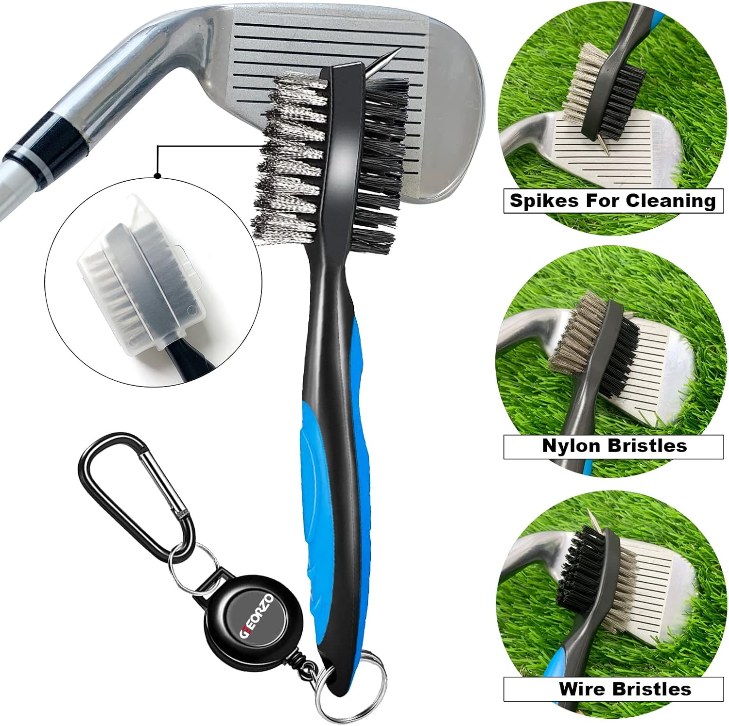 Geeorzo Golf Club Cleaner, Dual-Sided Retractable Golf Brush and Groove Cleaner with Carabiner - Image 4
