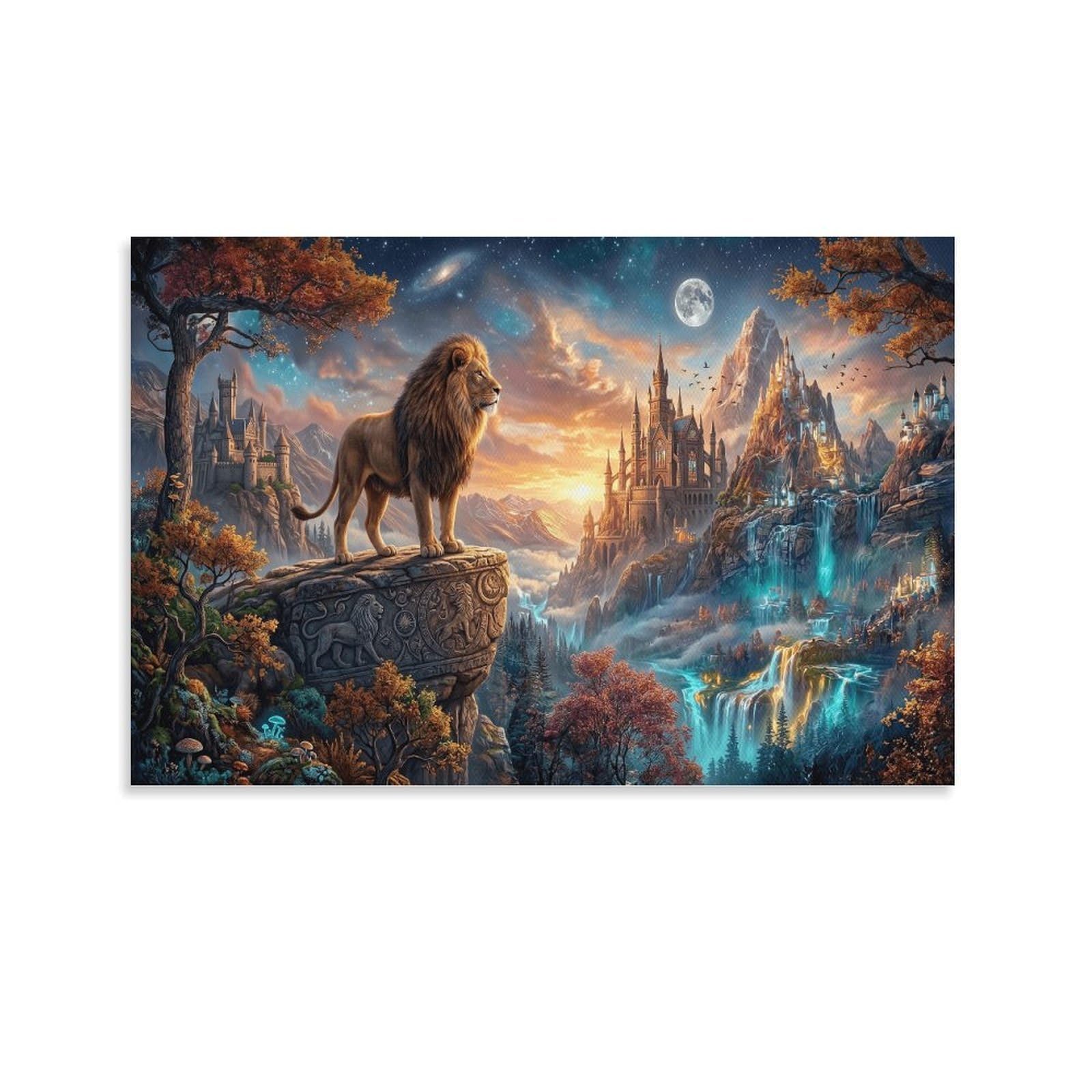 XPASHIQWC Lion Wall Decor Poster Cloud‑Sea Castle Giclee Canvas Prints Modern Wall Art Picture Wall Hanging for Bathroom Wall Decor 24x36inch(60x90cm)