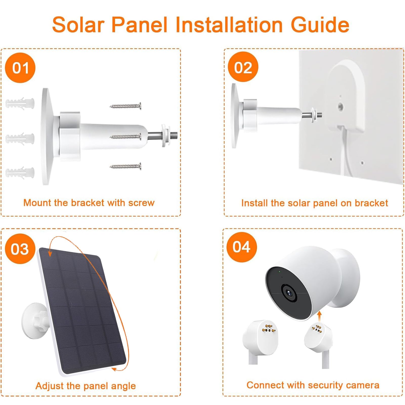 Panel solar apto para cámara Nest 10 W PET EVA monocristalino impermeable cámara de seguridad panel solar con cable de 9.8 pies soporte ajustable para vigilancia del hogar al (1 pieza)