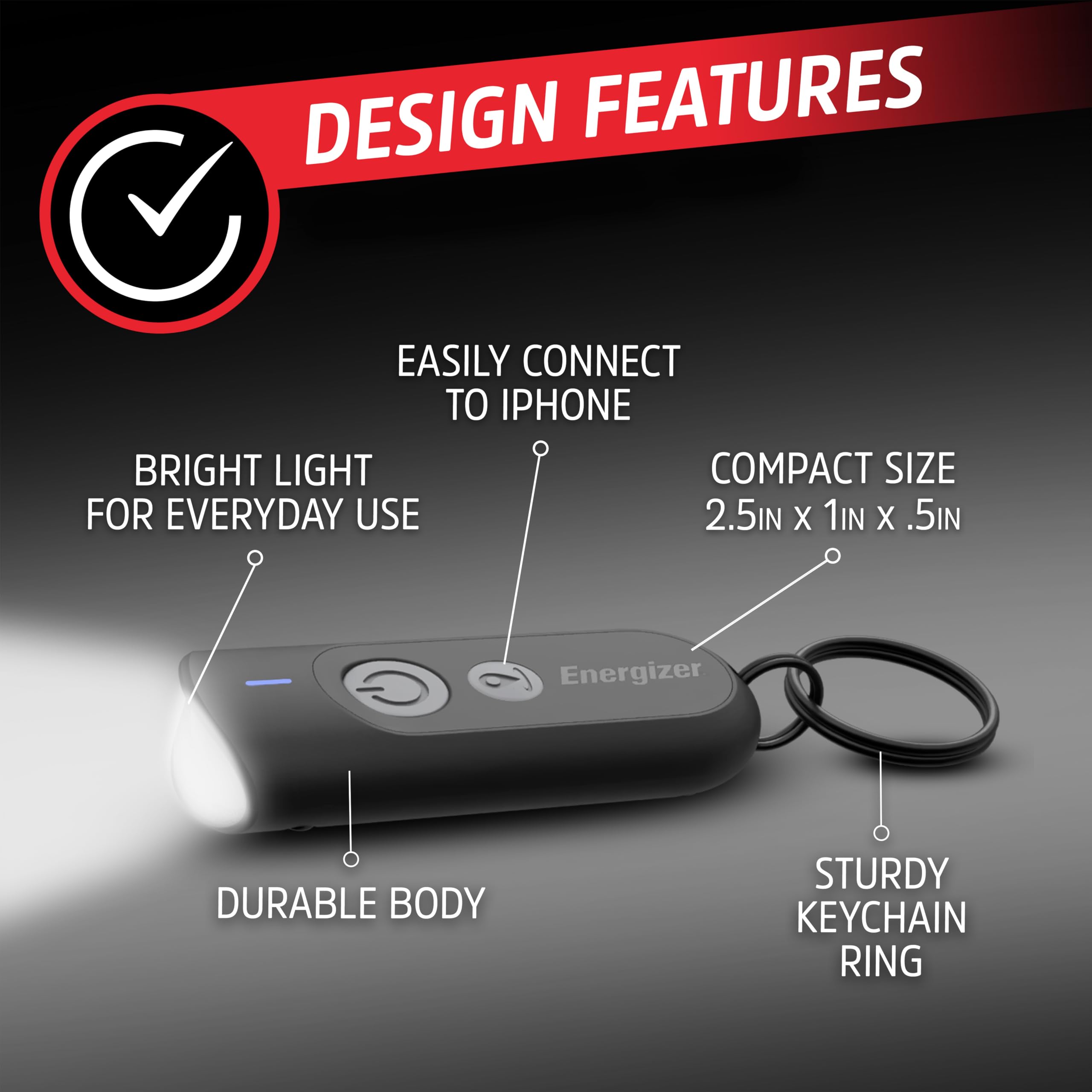 Energizer Localisateur de clés Find My Key Finder avec lumière, Bluetooth - Compatible avec Apple Find My, localisateur d'articles pour clés, Sac et Sac à Dos