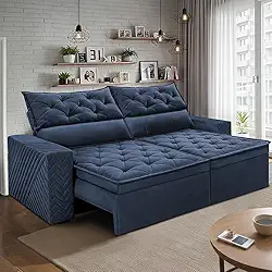 Sofá Retrátil e Reclinável 2,30m Essence Velusoft Azul Cama Inbox