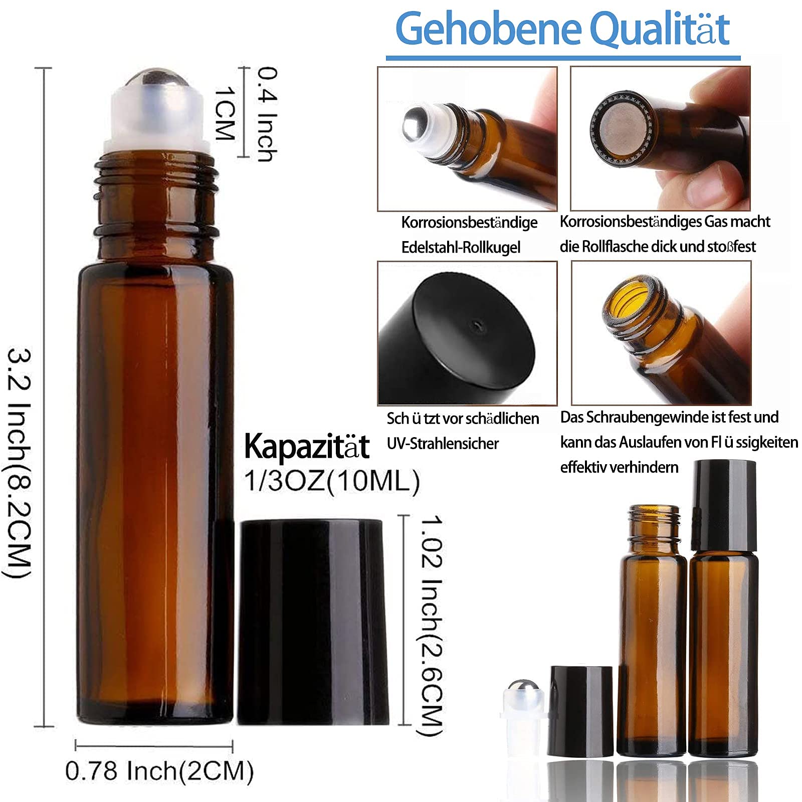 10 Ml Roll-On Flaschen Aus Milchglas – Mit Edelstahlkugel & UV-Schutz | 10 Stück Set Inkl. Trichter & Pipette