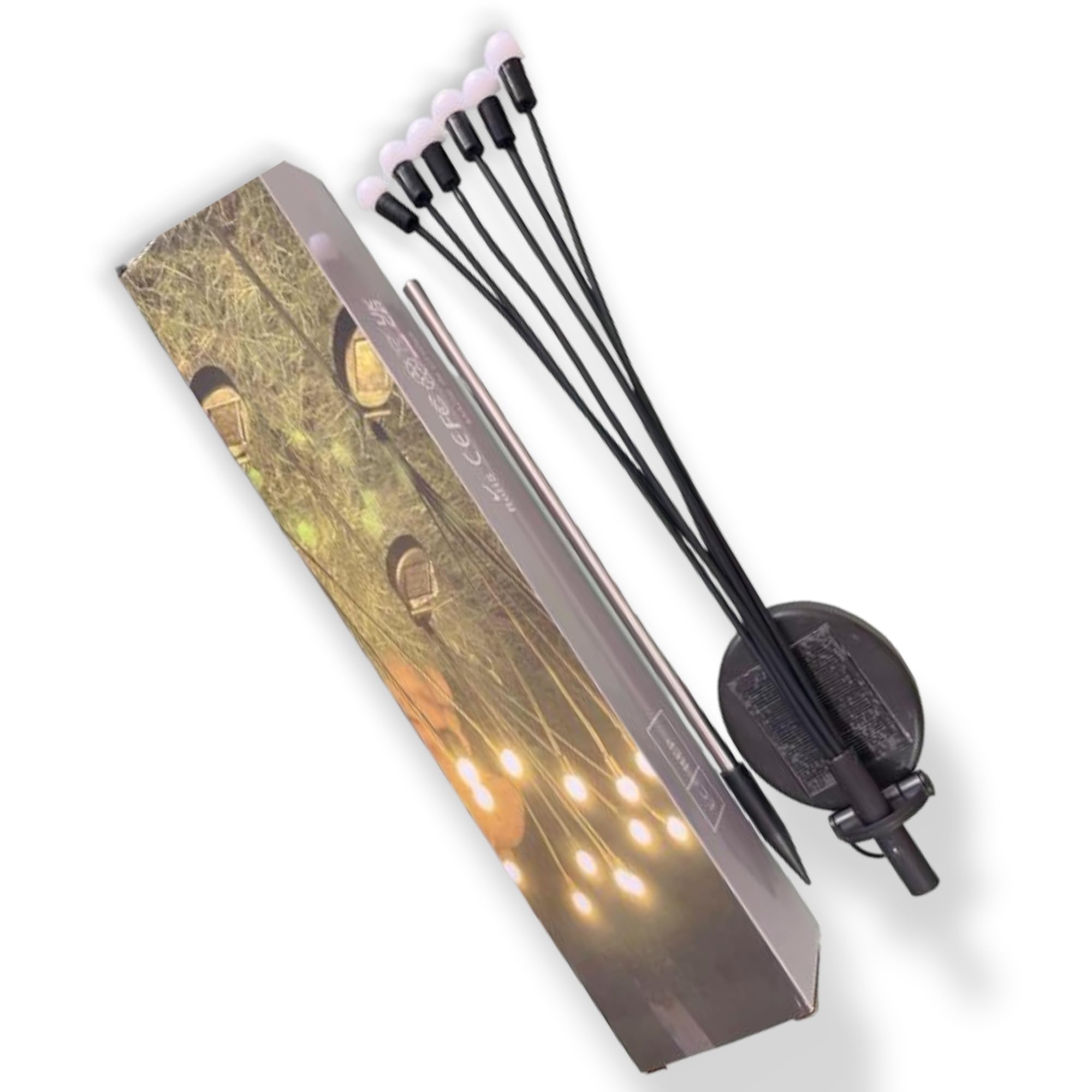 Walker Good Boy Solar Powered Fire Fly Lights with Warm White LED - Outdoor Lights for Garden, Patio, and Party Decor - Energy Efficient and Eco-Friendly Solar Firefly Lights 6 Lights Per Stick