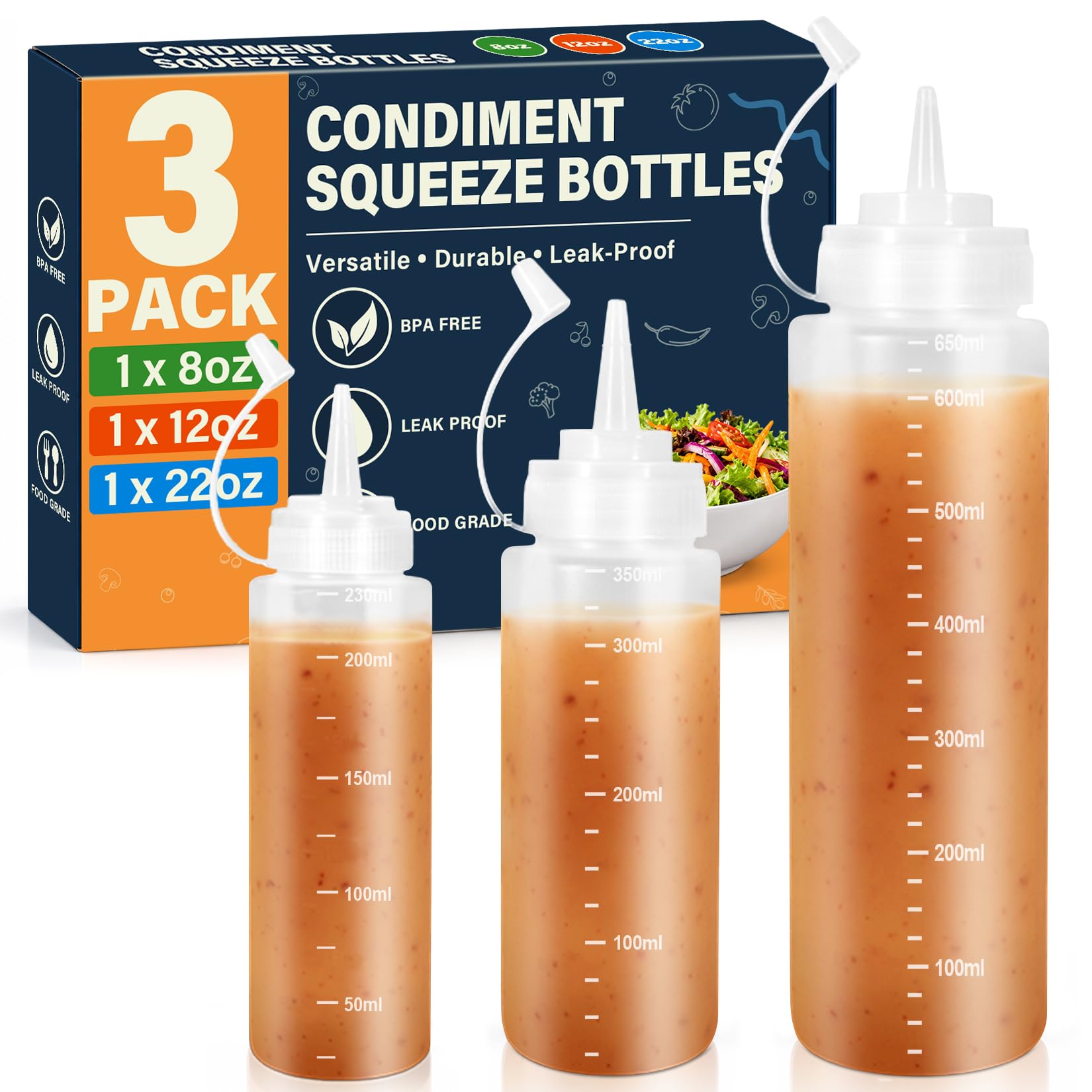 8&amp;12&amp;22 oz Sauce Bottles, Plastic Squeeze Bottles, Wide Mouth Oil Bottle
