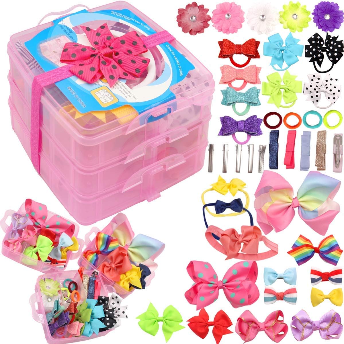 JOYOYO 3 Layer Girls Hair Accessories Gift Box with Lot of Hair Clips