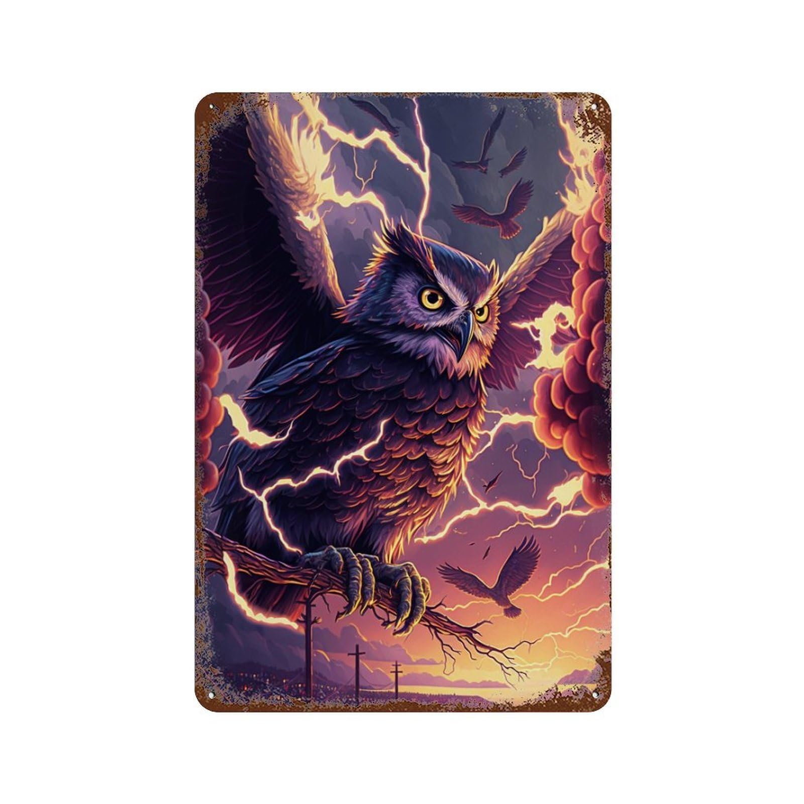 Garage Style Thundering Owl Majesty Distressed Metal Wall Sign 11.8"x7.9", Farmhouse Wall Decor for Bar And Workshop