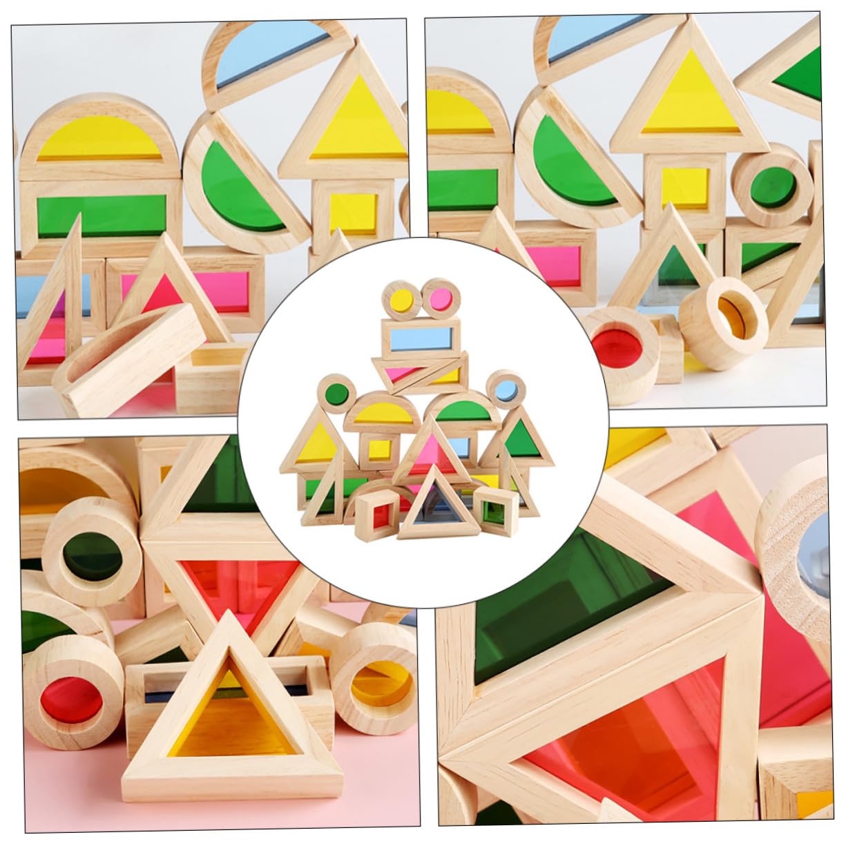 Uonlytech 24 Pezzi Blocchi da Costruzione in Legno Colorati Giochi Montessori per Anni Giocattoli Educativi Cognitivi Forme e Colori Stimolanti per Ragazzi e Ragazze
