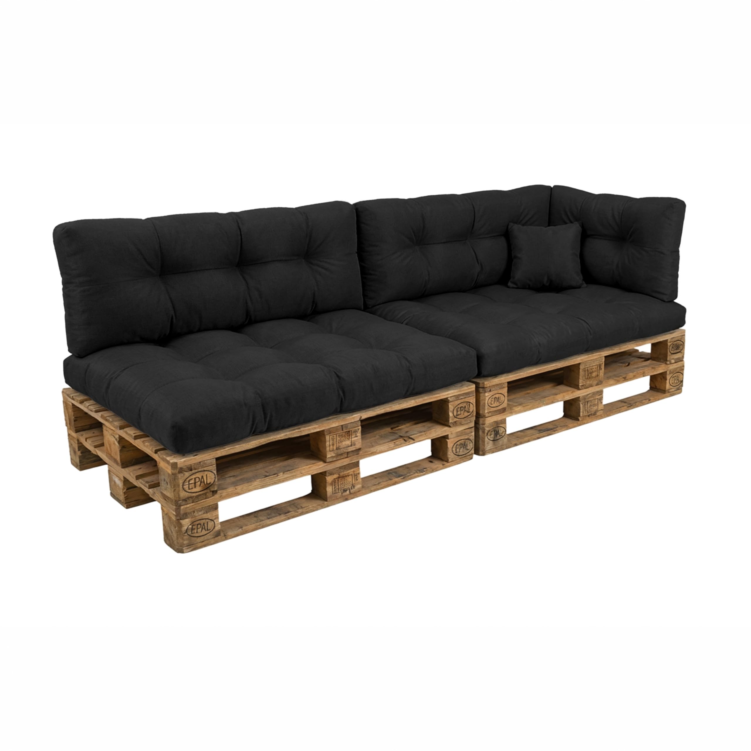 POKAR Set de 6 Coussins pour Palettes Euro Imperméable: 2X Assise 120x80cm + 2X Dossier 120x40cm + 1x Dossier 60x40cm + 1x Coussin 40x40cm, Canapé de Jardin, sans Palette, Noir