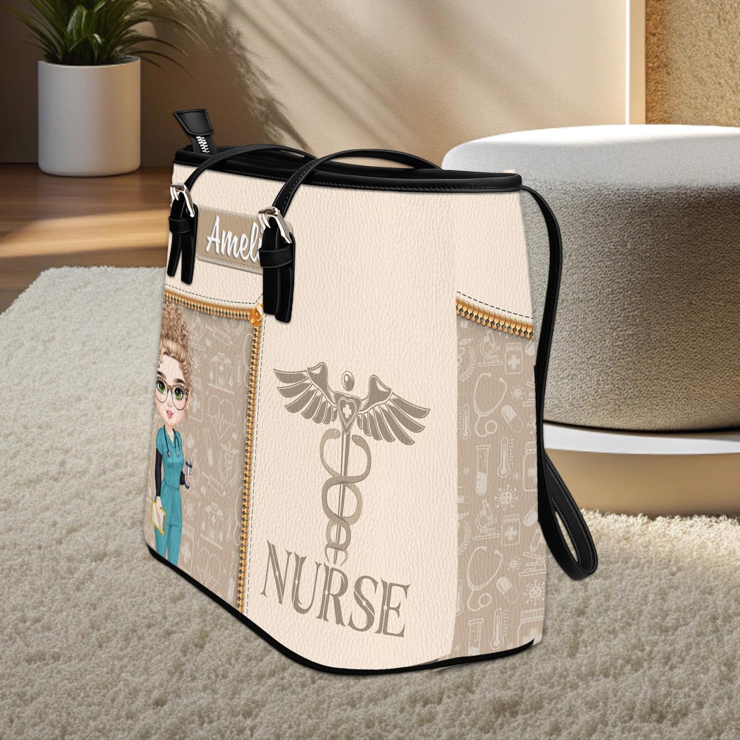 Personalized Nurse Appreciation Leather Tote Bag – Custom Name Nursing Life Handbag Gifts for CNA, RN - Image 3