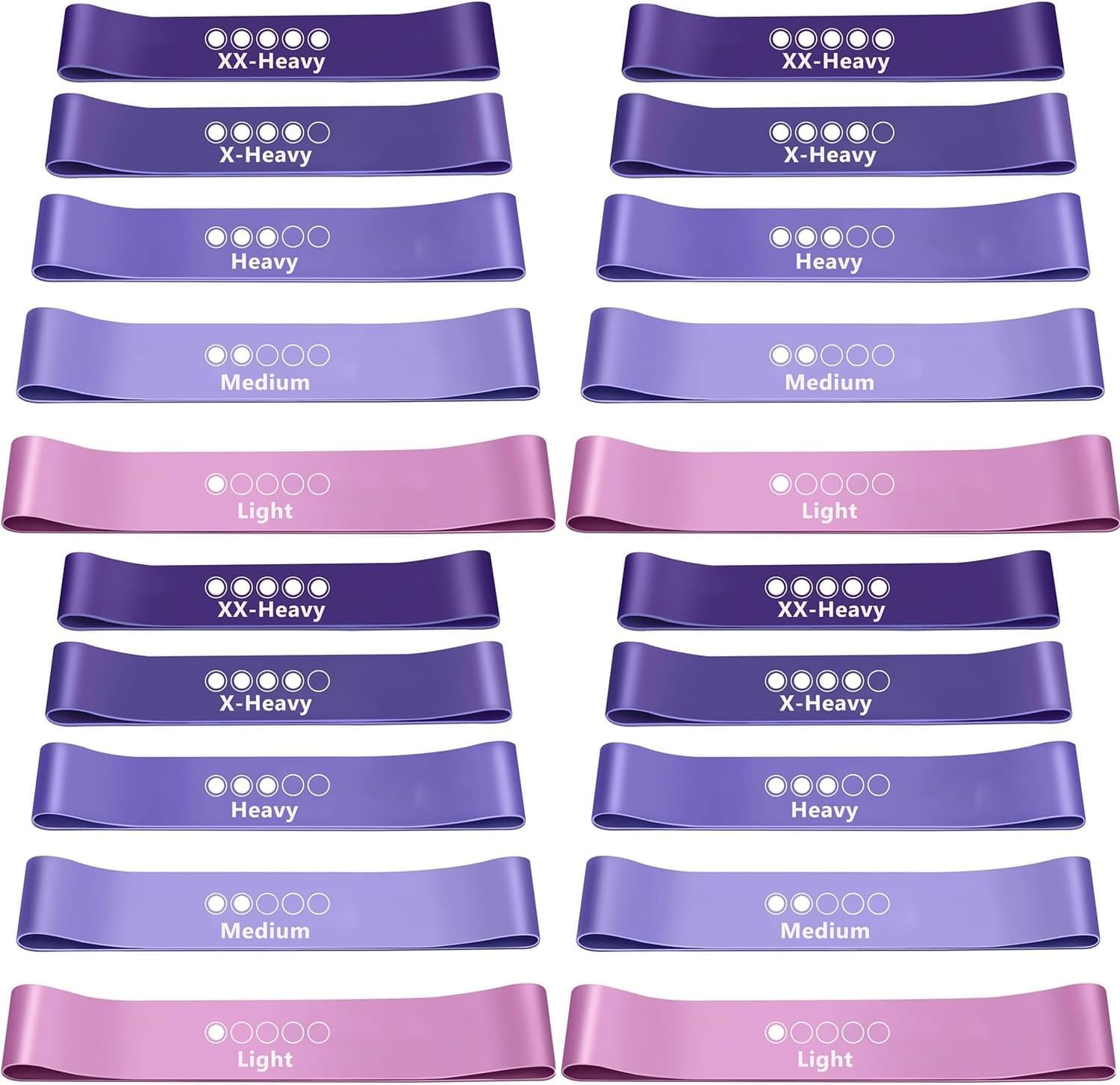 Widerstandsbänder Set, 20 Stück, Fitnessband mit 5 Widerstandsstufen, Gymnastikband für Muskelaufbau, Pilates und Yoga, mit Übungsanleitung und Tragebeutel
