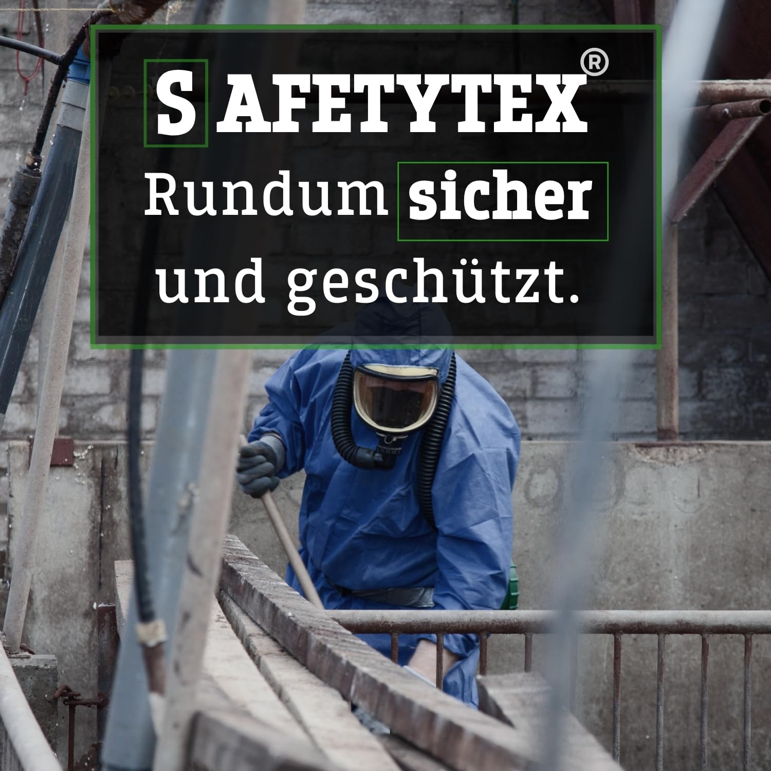 Safetytex SMS Schutzanzug - Einweg Overall - PSA Kat. 3 Typ 5/6 - Partikeldicht & Spritzwassergeschützt - Ideal für Asbest, Sanierung & Industrie - Blau/Weiß