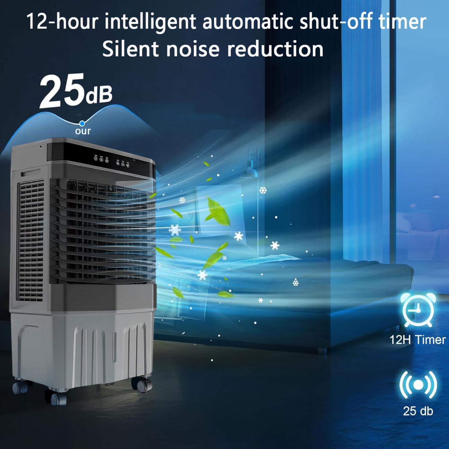 Condizionatore d'aria portatile, raffreddatore evaporativo con 3 velocità e 3 modalità, telecomando, ventola di raffreddamento oscillante a 60° per camera e ufficio