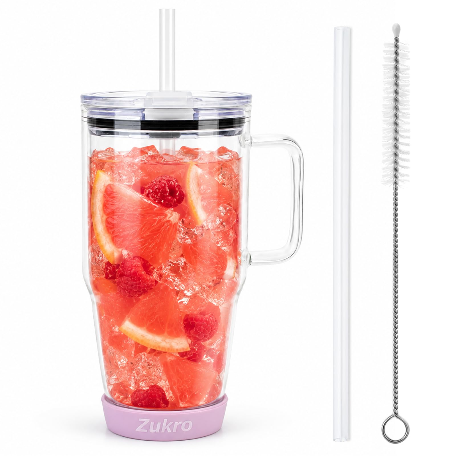 Amazon.com | Zukro 32 oz Borosilicate Glass Tumbler with Handle, Iced  Coffee Cup, Reusable, Dishwasher Safe, BPA Free, Lilac: Tumblers & Water  Glasses