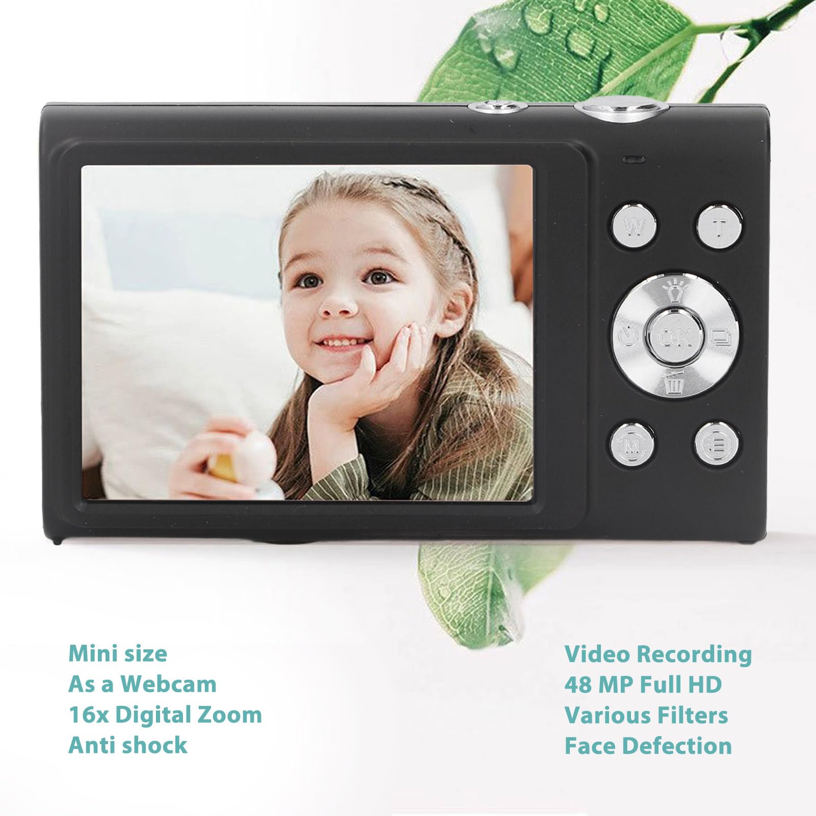 Appareil Photo Numérique 48MP pour la Photographie, Caméscope Vidéo 16x 4K pour Les Voyages, écran IPS de 2,8 Pouces, Mise au Point Automatique, Lumière de Remplissage, (Prise UE)