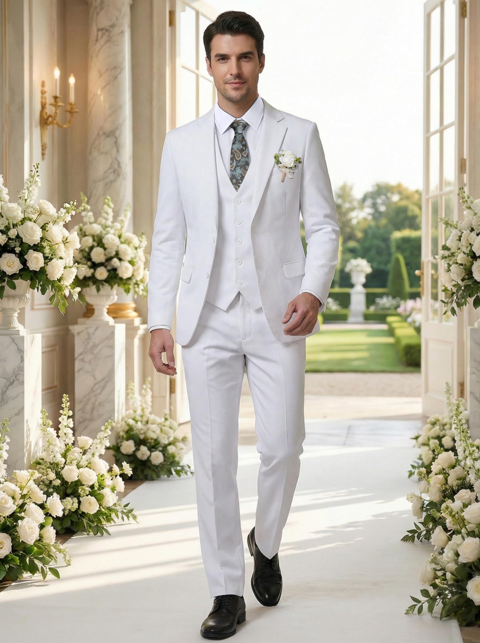 Holivyer Conjunto de Traje Ajustado de 3 Piezas para Hombre, Blazer de Dos Botones, Chaqueta sólida, Chaleco, Pantalones, Traje de Boda y Negocios