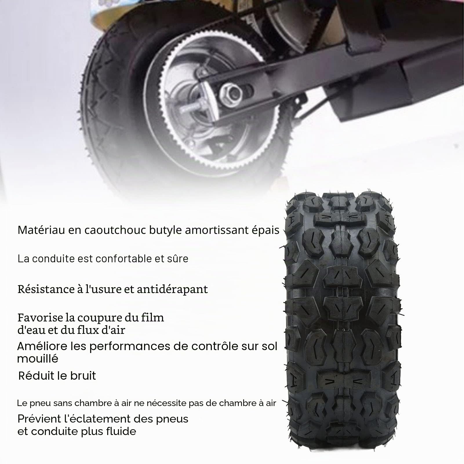 Pneu de Scooter électrique, 100/65-6.5 en Caoutchouc épaissi de Remplacement de Route, Vide Pneu Tubeless Antidérapant pour le de Neige, Anti-déflagrant