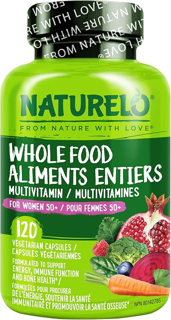 NATURELO Multivitamine alimentaire pour les femmes 50+ (Sans fer) avec des vitamines, minéraux, & Extraits organiques - Supplément pour les femmes ménopausées 50 - Numéro GMO - 120 Gélules de végétaliens