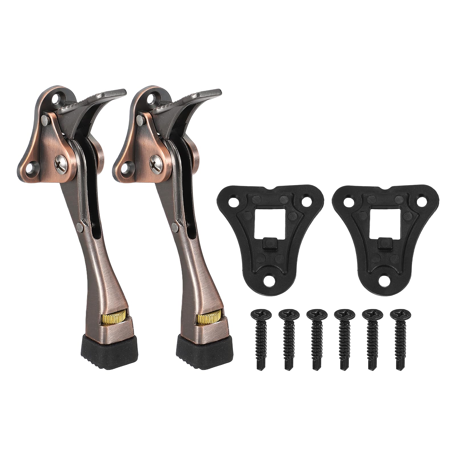 M METERXITY 2Pcs Kickdown Door Stopper, (4.8 Inches, Red Bronze)- Zinc Alloy Adjustable One Touch Kick Down Door Holder with Non-Slip Rubber Tip and Screw, Apply to Home/Office/Hotel/Apartment