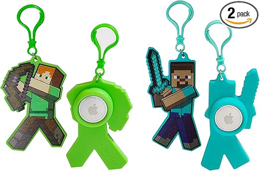 LUV HER Minecraft AirTag Holder 2 Pack Keychain - Ensure a snug fit, Siliconem, Designed for Apple AirTags - Accessories Apple Air TAGS - 2 Pack Key Clip