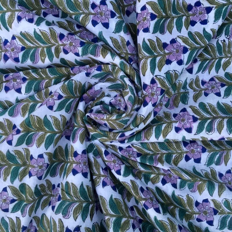 E-Tailor® Indian Handmade Ethnic 100% Cotton Running Hand Block Print Natural Fabric for Dressmaking, Sewing, Crafting, Upholestry Fabric by The Yards-Floral-Multicolored (Pattern-13, 1 Yards)