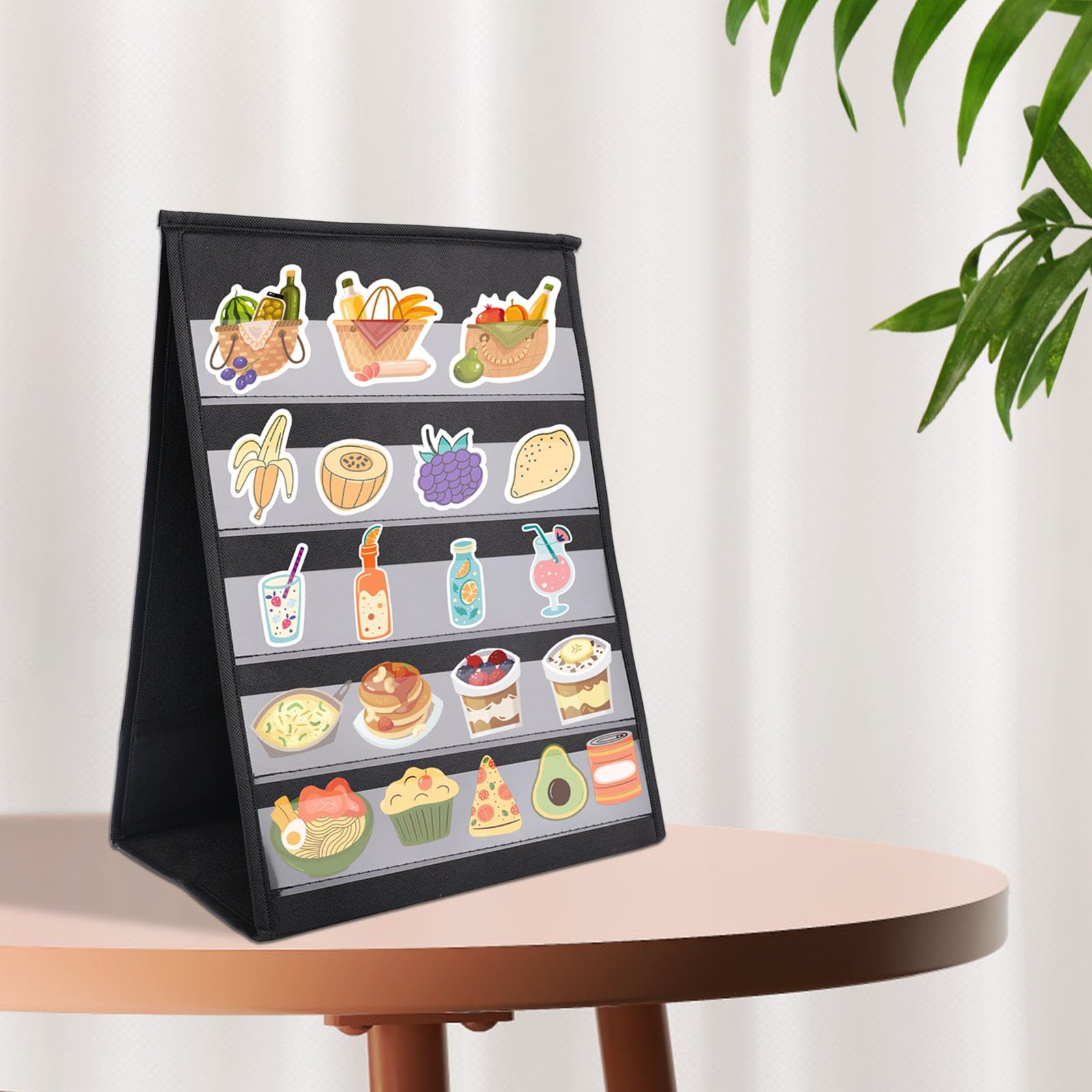 Expositor Portátil de Pegatinas, Tabla Bolsillo Plegable Sobremesa con Bolsillos Transparentes Organizador 5 Niveles de Doble Cara Soporte para Pegatinas Tarjetas & Pequeños Coleccionables
