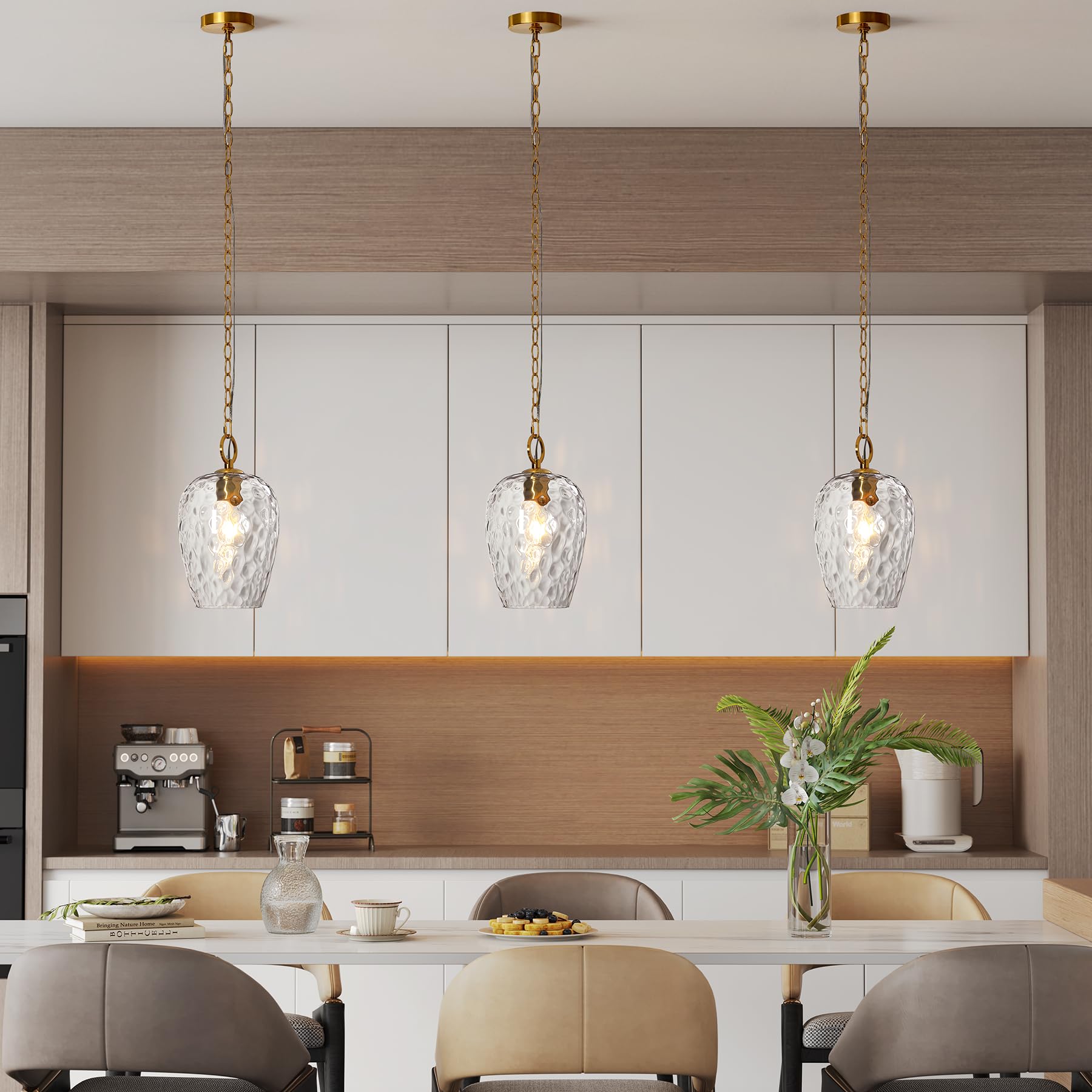 Tribesigns Pendelleuchte mit Gehämmertem Glasschirm, 152 CM Höhenverstellbar Ø22 CM, Dimmbar, Hängelampe Esstisch E27 Fassung, Modern Hängeleuchte für Esstisch Wohnzimmer Küche Schlafzimmer