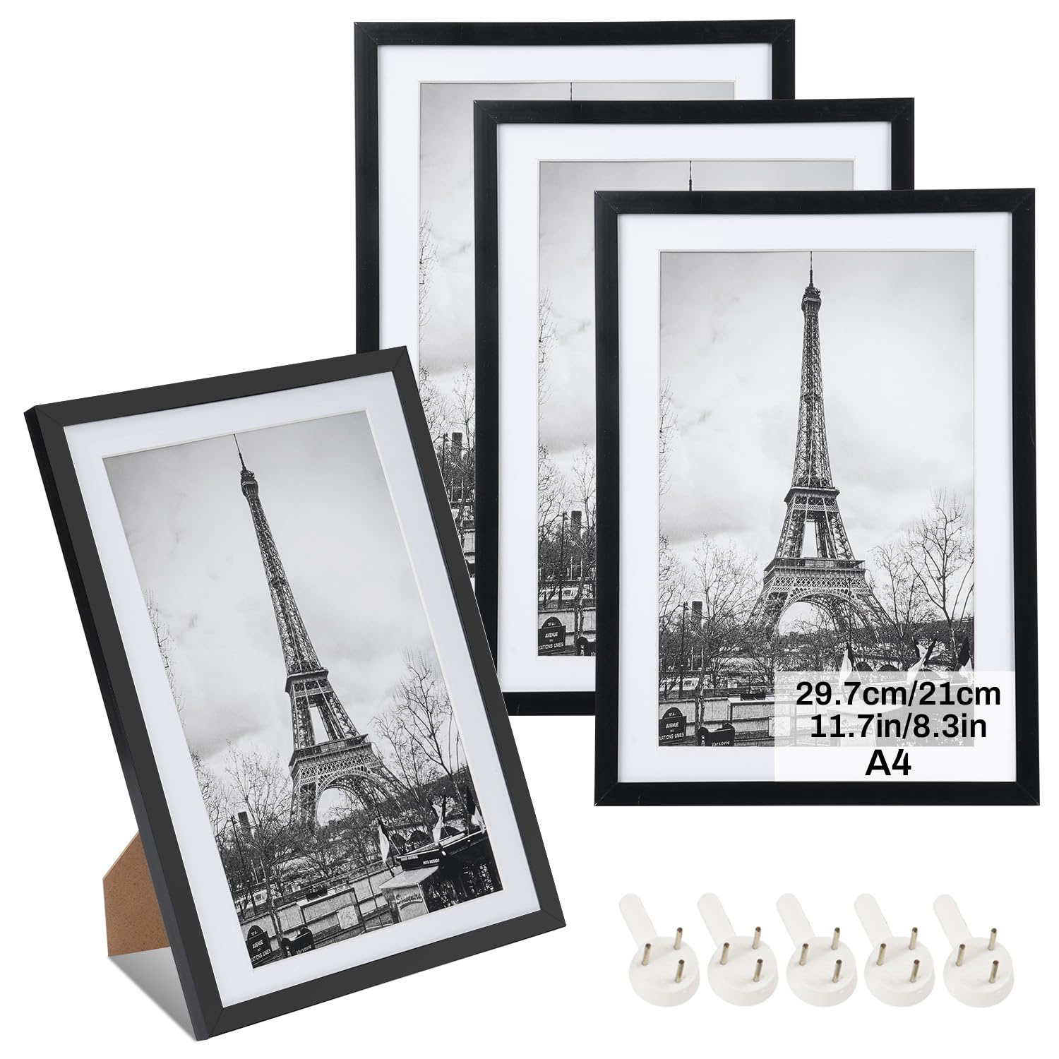 4 Stück Bilderrahmen A4 Schwarz – DIN A4 21x30 cm Kunststoffrahmen mit Plexiglas, Bilderrahmen Set für Fotos, Poster, Kinderzeichnungen & Galerie