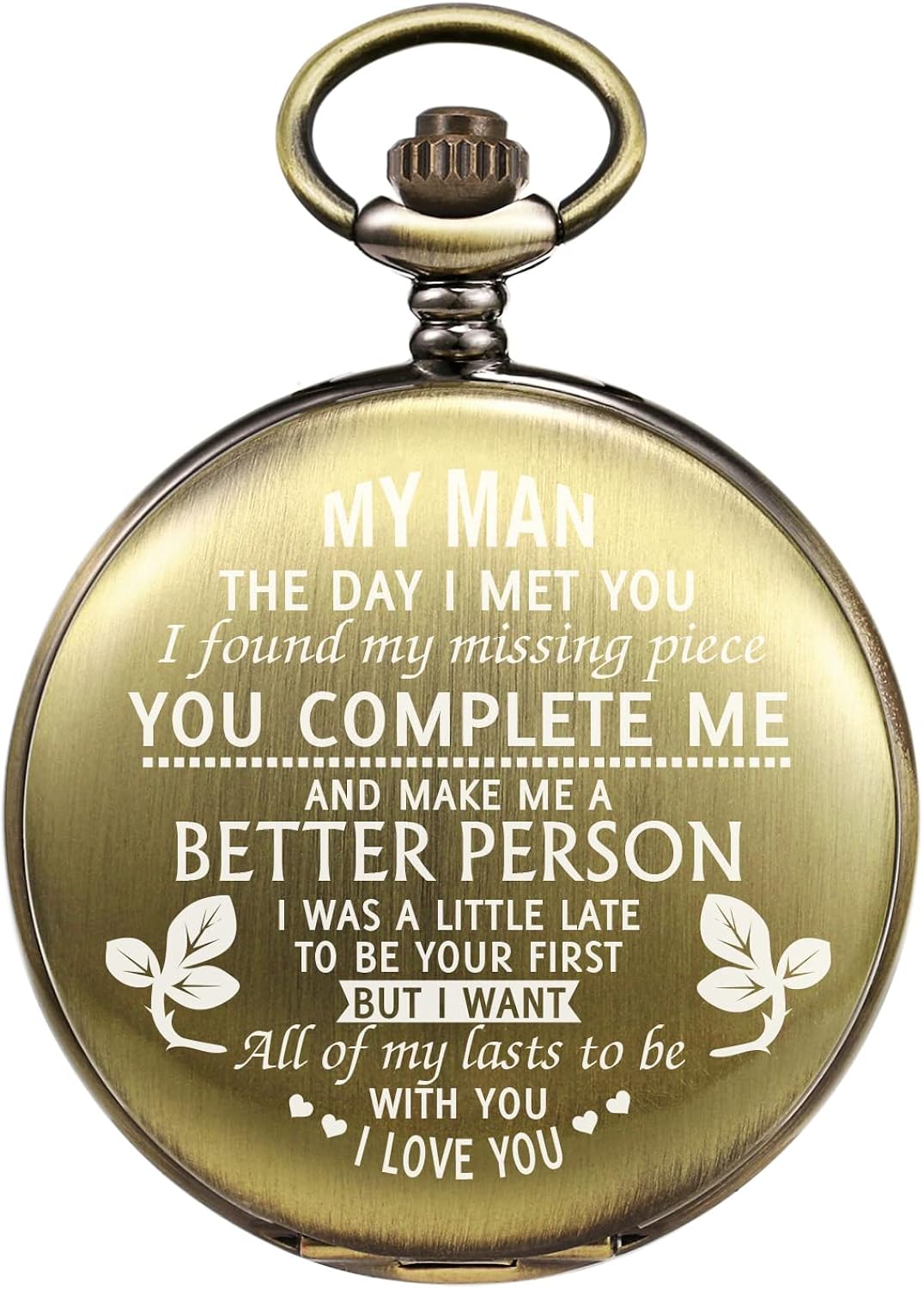 TREEWETO Engraved Bronze Pocket Watch for Boyfriend My Man Fiancé Husband Customized Personalized Fob Watches for Men Birthday Anniversary Personalized Watch