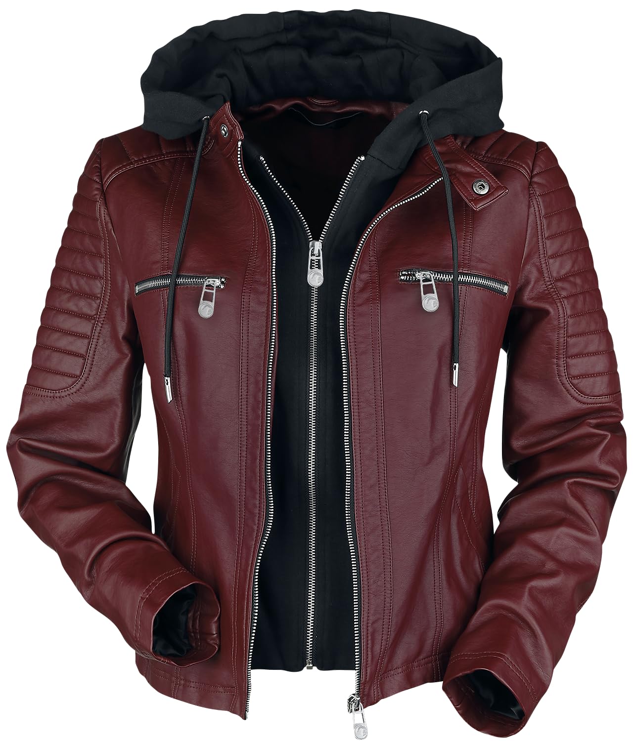 Black Premium by EMP Damen rote Kunstlederjacke mit Kapuze