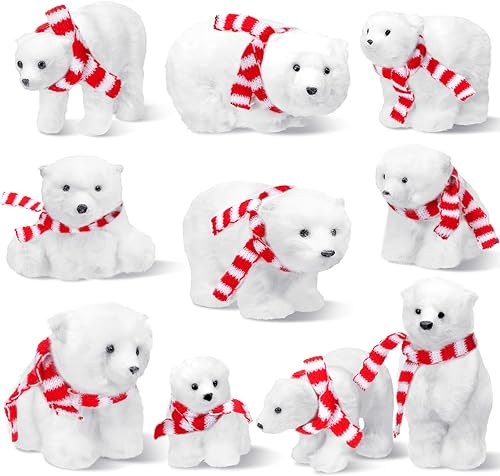 Miniatura 8 de Yinder 4 piezas Adorno de Navidad de Oso Polar Grande Oso Polar de Peluche Blanco con Bufanda Animales Colgantes de Oso Polar de Peluche Realistas