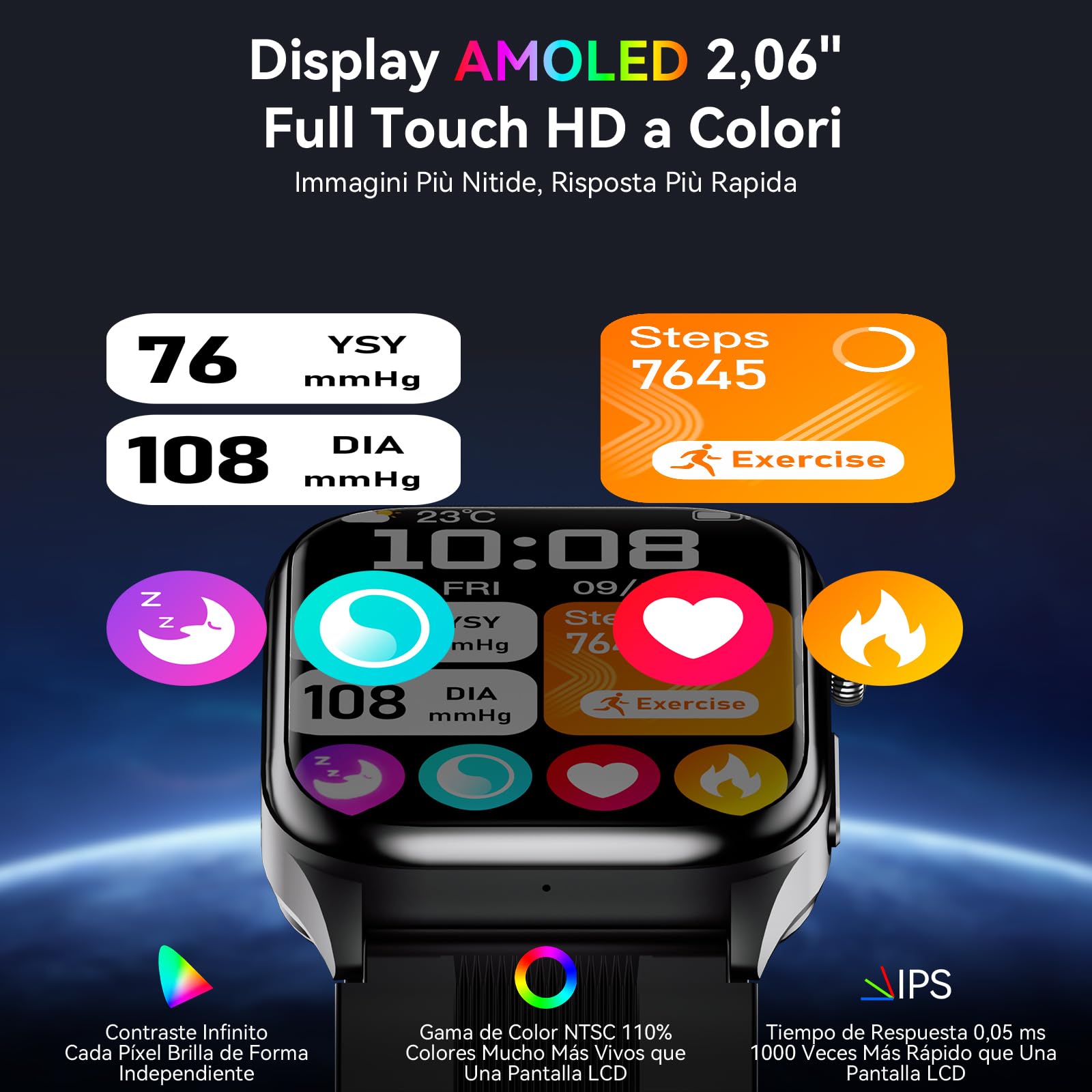 Smartwatch con Bomba de Aire y ECG para Hombre Mujer S101 | Medición de Presión Arterial , Pantalla AMOLED 2.06", Monitor SpO2 Sueño HRV Estrés y Temperatura , sin Suscripción