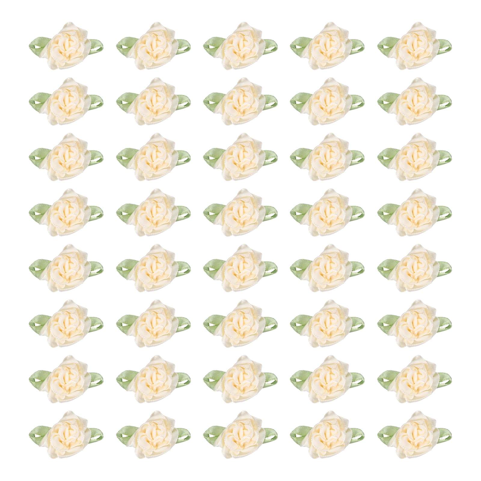 PATIKIL 1 Inch Ribbon Flowers Bows for Crafts 40 Pack Mini Satin Roses Flowers Small Fabric Flower Heads DIY Sewing Appliques for Gift Wedding Bride Ornament Beige