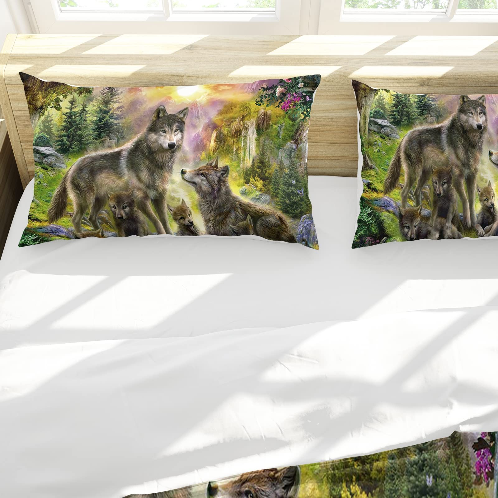 Wolf Pościel z mikrofibry, 220 x 240 cm, poszewka na kołdrę i poduszkę, dla chłopców i młodzieży, miękka i trwała, oddychająca