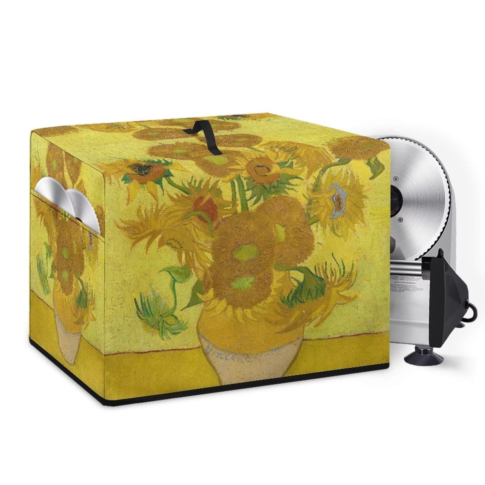 PJHEQOXE Oil Painting Sunflower Food Slicer Cover Electric Food Slicer Cover With Storage Pockets And Top Handle Meat Slicer Cover 16