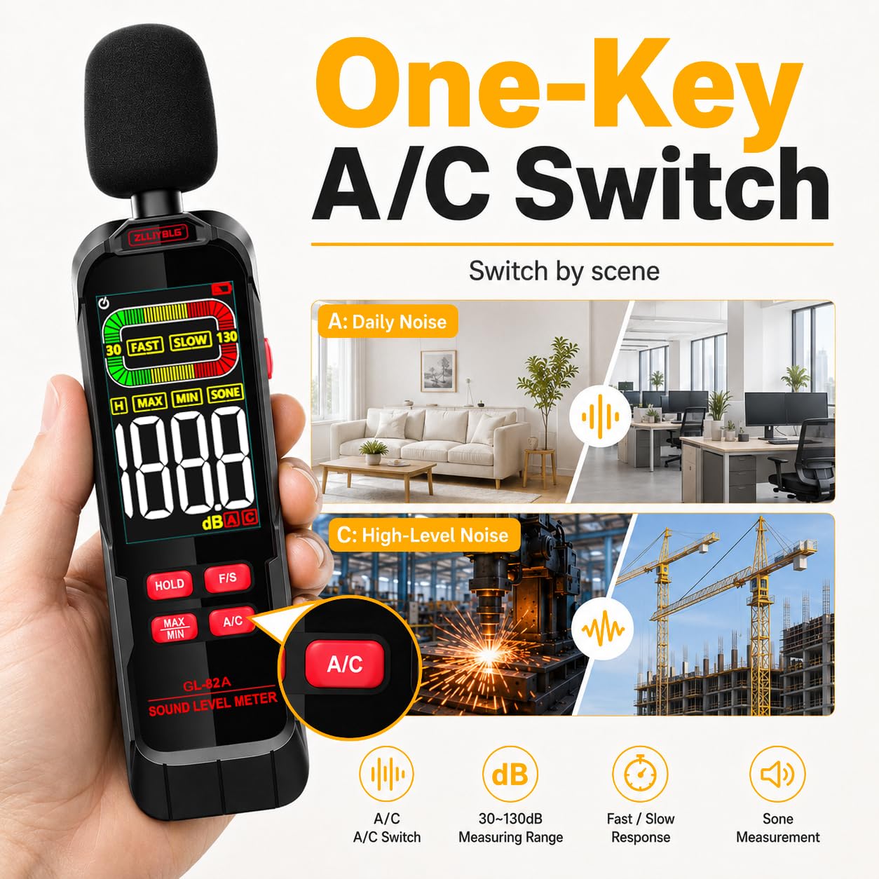 Decibel Meter, Digital Sound Decibel Meter - Range 30-130dB — Amazon image 2