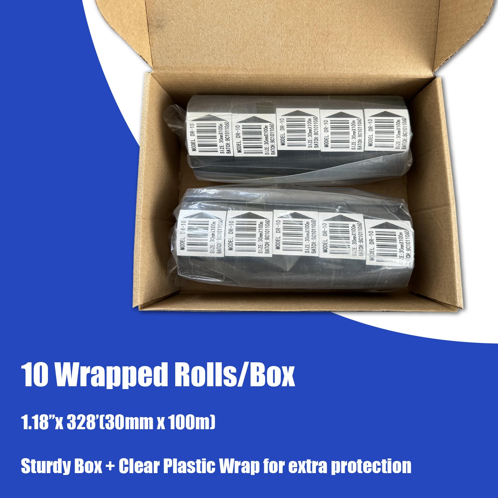 10 rollos de cinta de codificación de fecha, 30 mm x 100 m, cinta de resina de estampado en caliente, para máquina de impresión de fecha HP-241 241B 241S TJ-08 DY-8 DY-6
