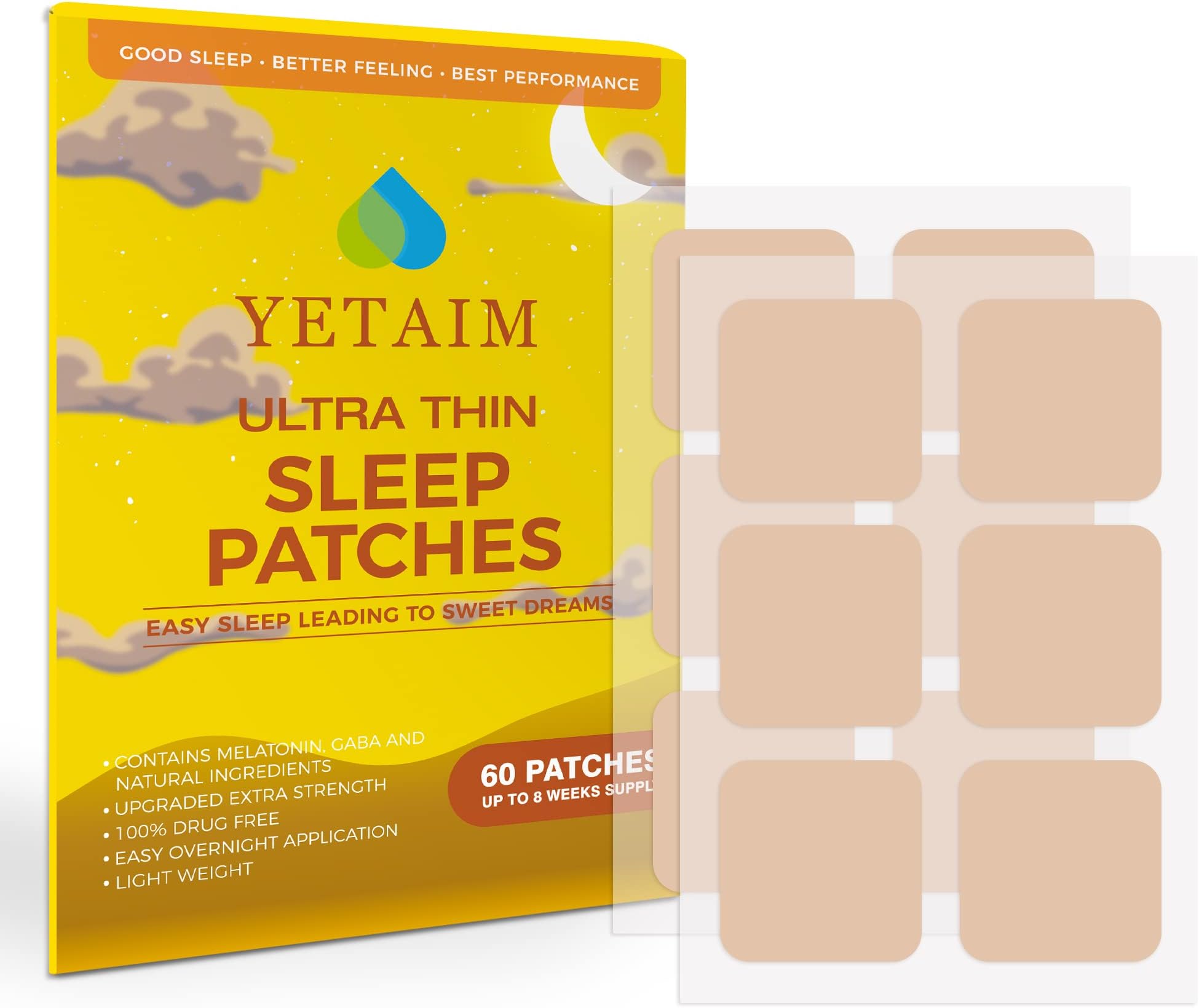 YETAIM Sleep Patches, 60 Upgraded Deep Sleep Patches for Adults, All Natural Deep Sleep Patches, Easy to Apply and Comfortable, Quick Acting Ingredients, for Men and Women (Yellow)