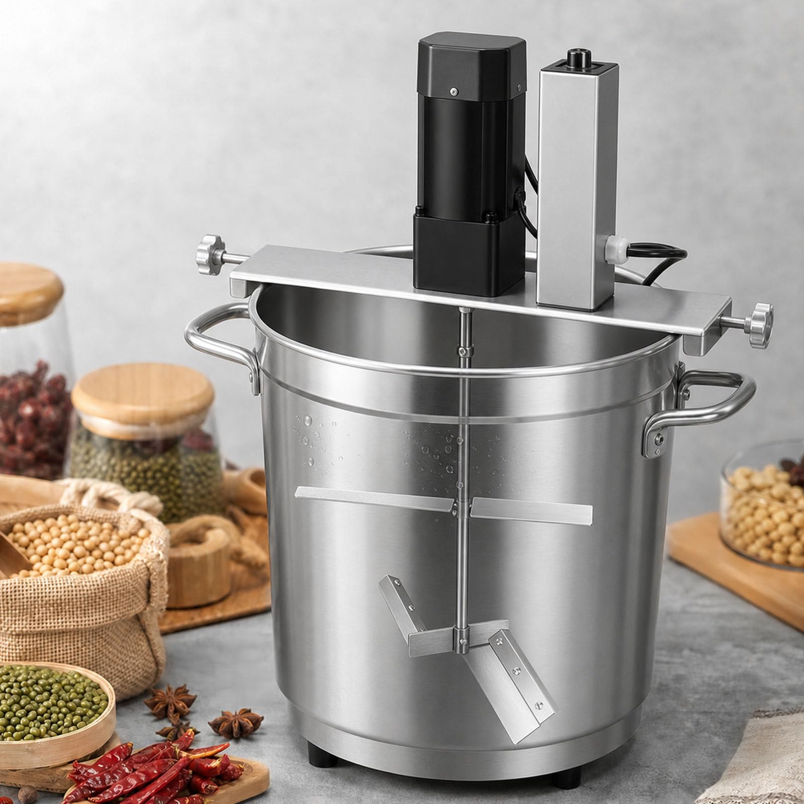 Mezclador AutomáTico Alimentos, Mezcladora AutomáTica De 4 Cuchillas, Calentamiento Uniforme Y AgitacióN EléCtrica para Evitar Quemaduras, AdemáS 50L