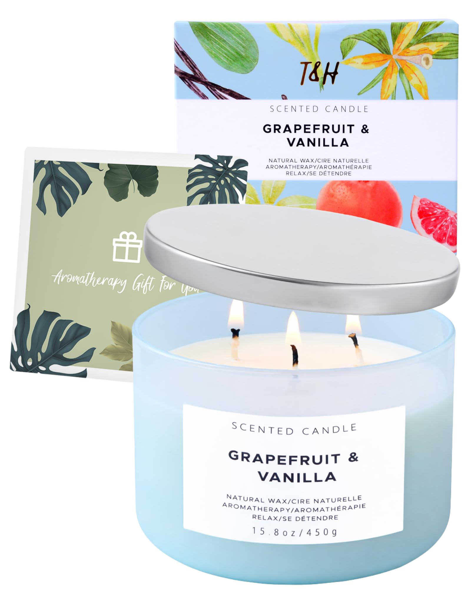Grapefruit Vanille 3 Dochte Duftkerzen Winterdüfte – Natürliche Soja-Kerzen für Zuhause – Beruhigende Aromatherapie-Kerze Geschenk für Frauen und Männer – 450 ml große entspannende Kerze, stark