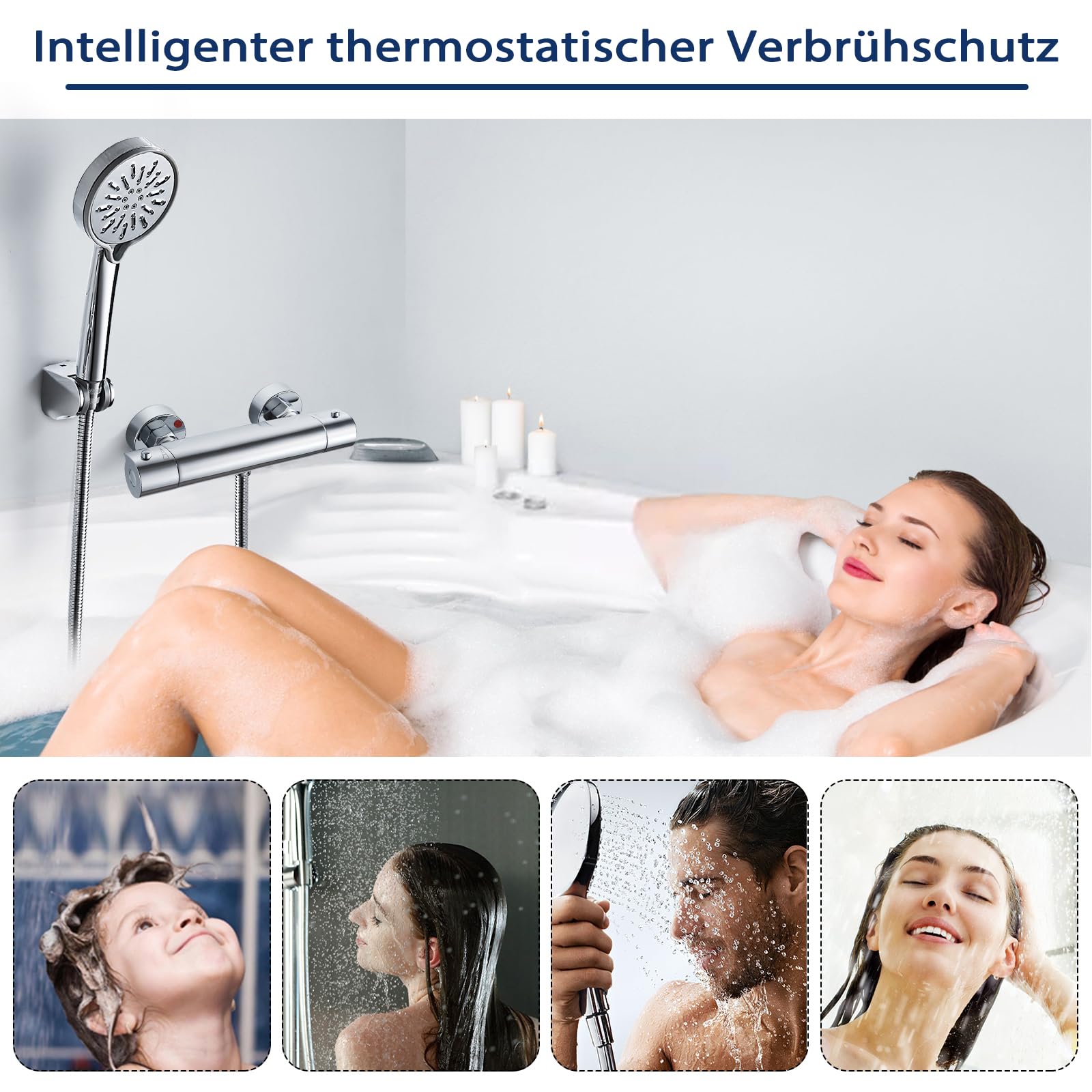 Namuoto Duscharmatur mit Thermostat Aufputz Brausethermostat, Thermostat Dusche Mischbatterie mit 38 °C Sicherheitstaste, Duscharmaturen Laiton Chrom