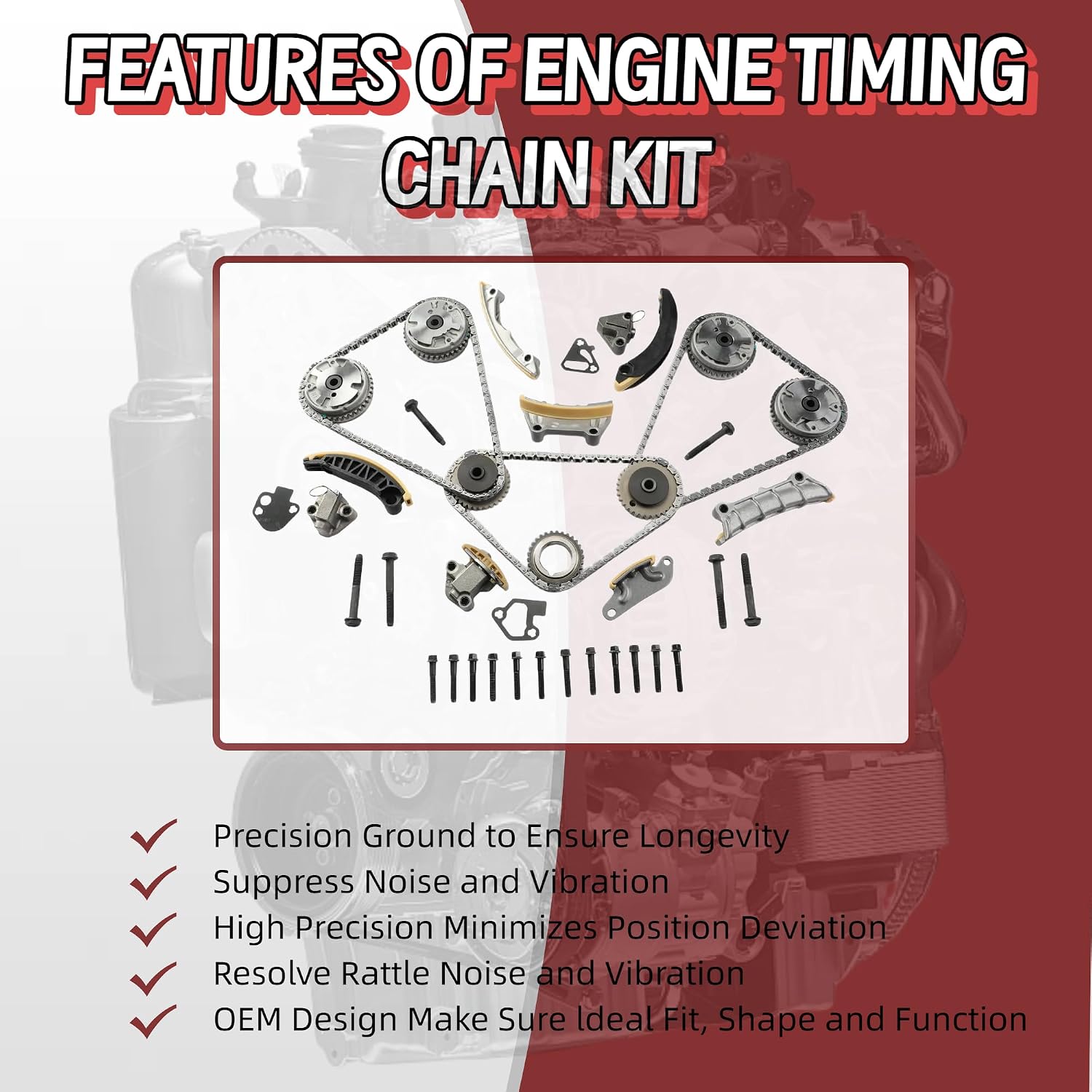 3.6 Engine Timing Chain Kit With 2Pcs VVT Sprockets Fit For Buick Enclave Lacrosse Cadillac ATS CTS XTS Chevrolet Camaro Captiva Equinox GMC Acadia Terrain 2.8L 3.0L 3.2L 3.6L V6 2008-2022 9-0753S