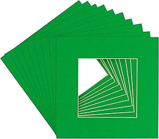 6x6 Mat Bevel Cut for 3x3 Photos - Precut Bright Green Square Shaped Photo Mat Board Opening - Acid Free Matte to Protect Your Pictures - Bevel Cut for Family Photos, Pack of 25 Matboards Show Kits