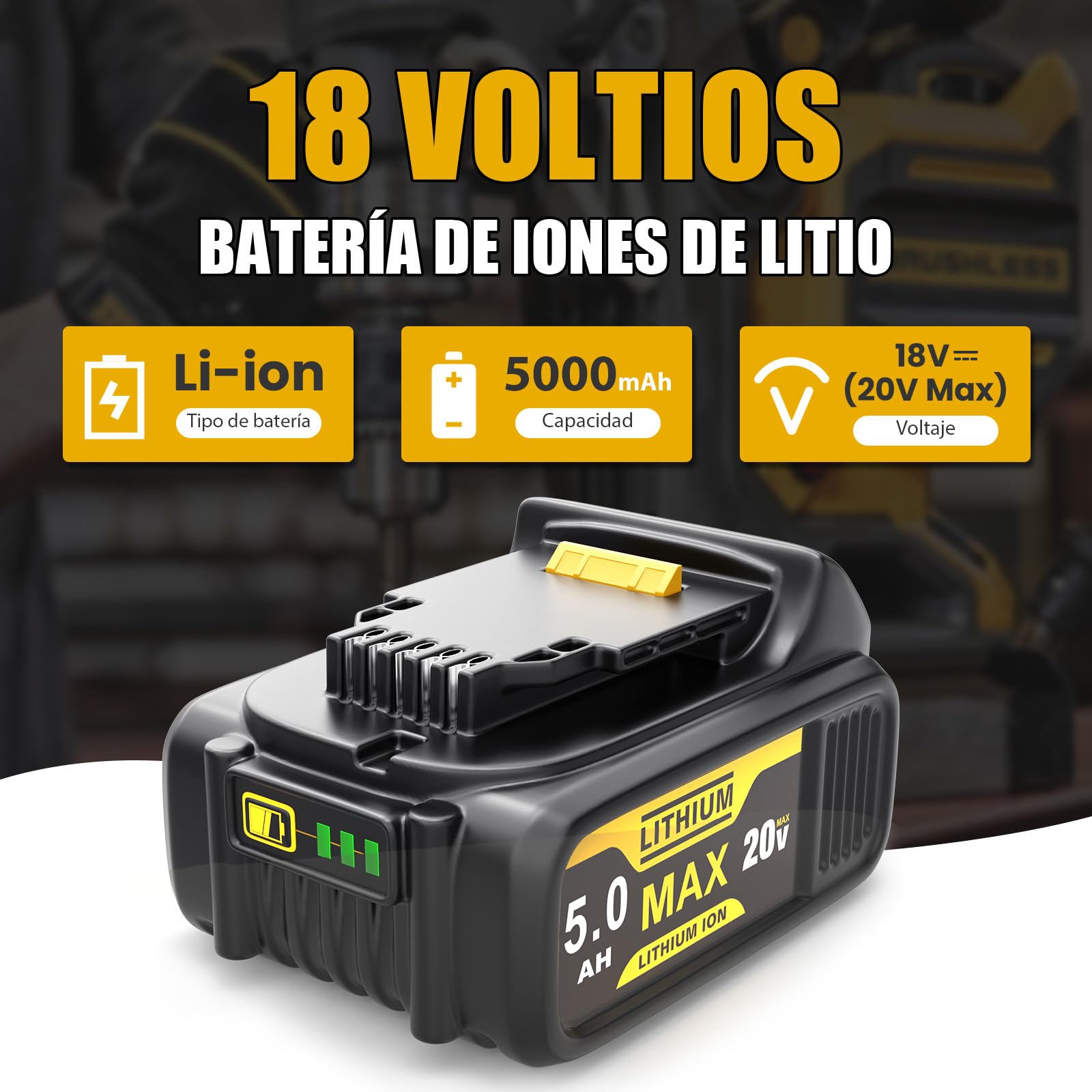 Batería de Repuesto para Dewalt 18V: Batería de Ion de Litio de 5Ah para DCB200 DCB201 DCB180 DCB181 DCB182 DCB184 (2 Unidades)