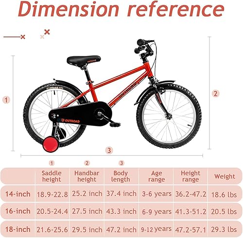 Miniatura 4 de Bicicleta ligera de 141618 pulgadas, para niños y niñas de 3 a 12 años, bicicleta ligera con ruedas de entrenamiento y freno doble (16 rojo)