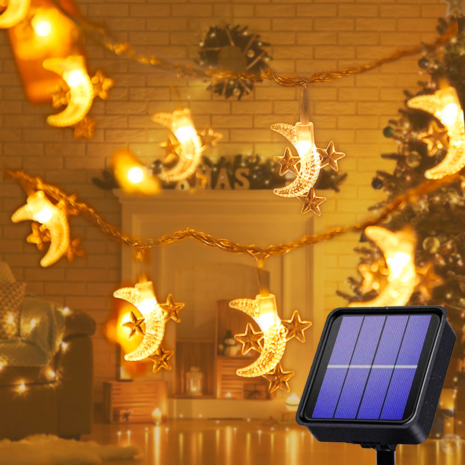 Solar Lights Outdoor Garden, Waterproof 50 LED 24Ft Garden Solar Lights Outdoor String Lights Solar Fairy Lights Decorative Lighting for Garden, Home, Party, Patio (Moon Star)